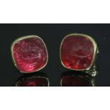 A pair of 18ct gold single stone tourmaline earrings,