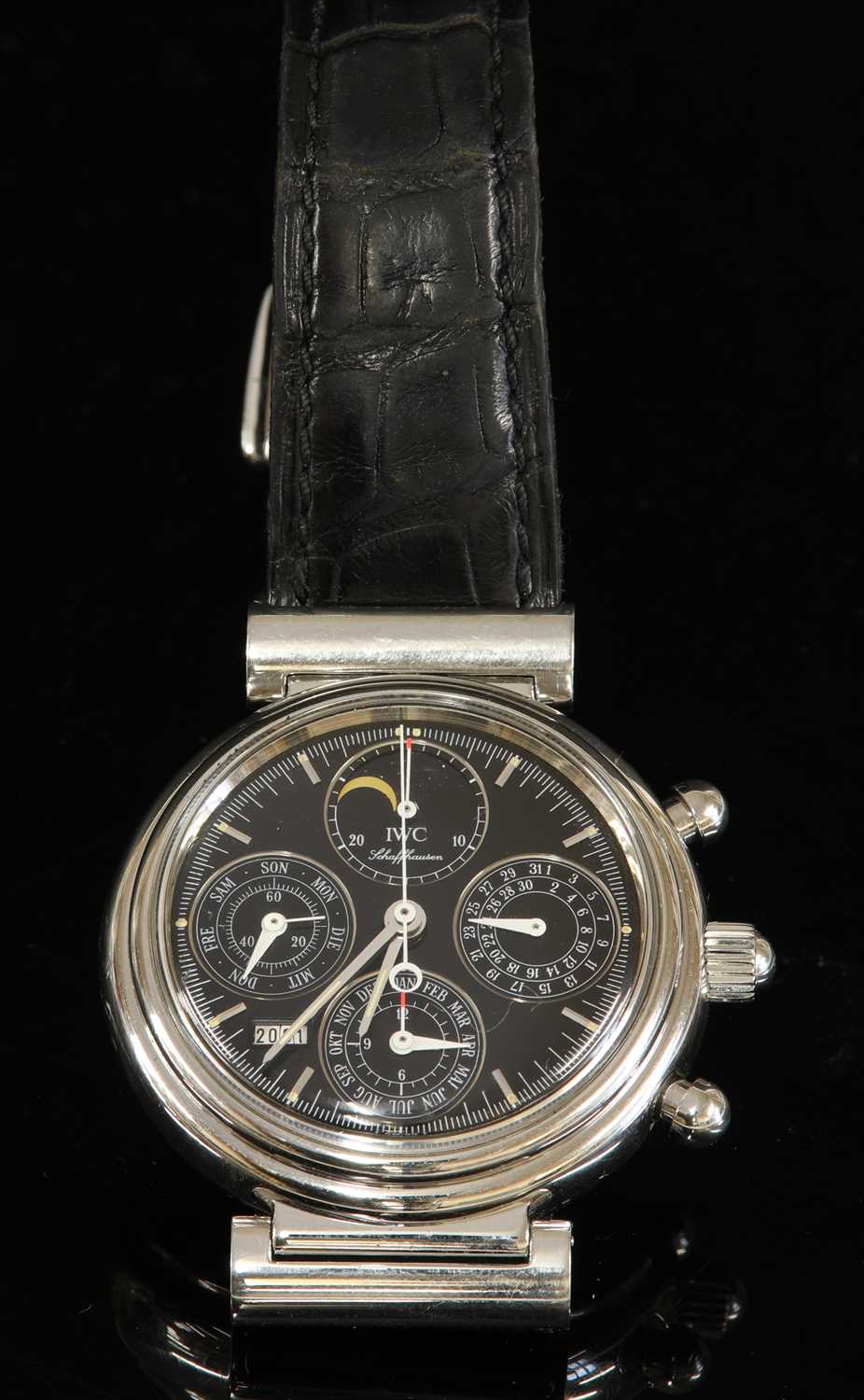 A gentlemen's stainless steel IWC Schaffhausen 'Da Vinci' perpetual calendar automatic strap watch,