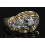 A French gold diamond bombé ring, c.1940,