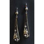 A pair of Victorian piqué work tortoiseshell drop earrings,
