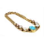 A gold turquoise and pearl curb bracelet,