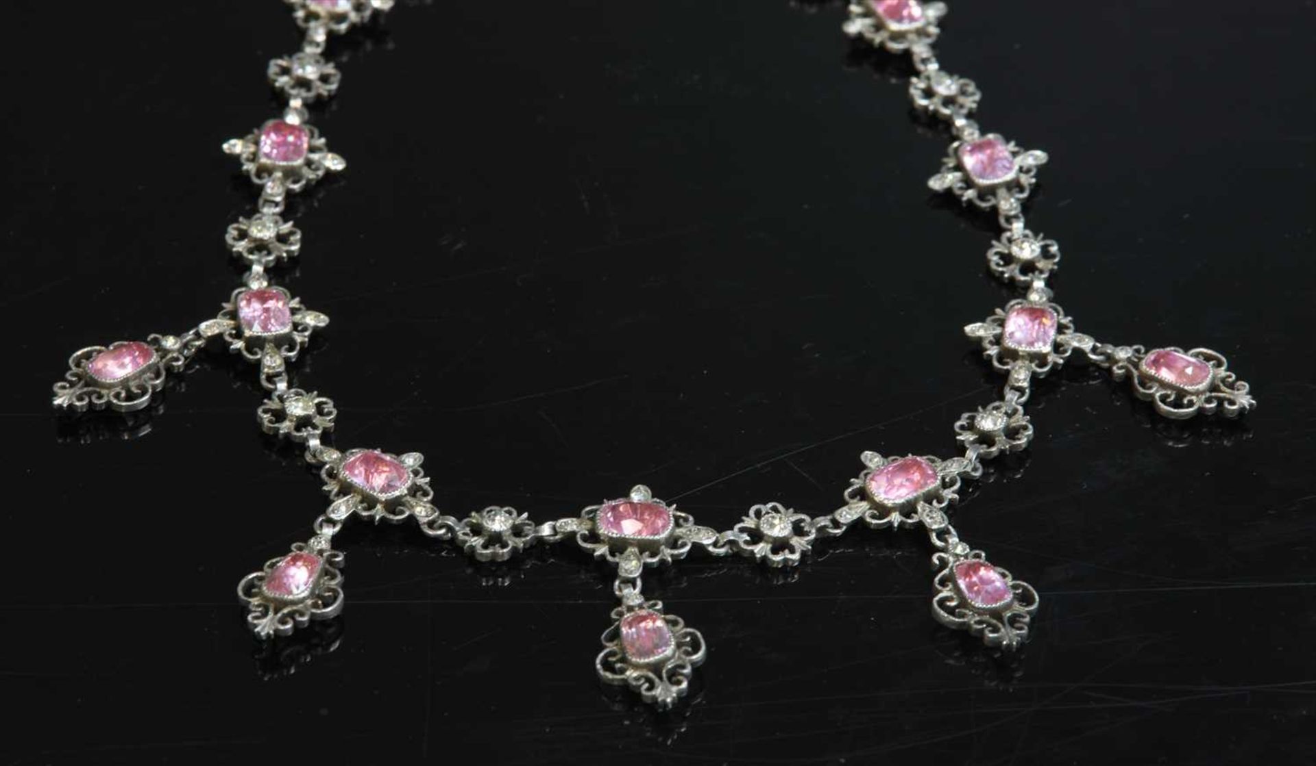 A Georgian silver, pink and white paste fringe necklace,