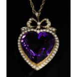 An Edwardian gold amethyst and split pearl pendant, c.1905,