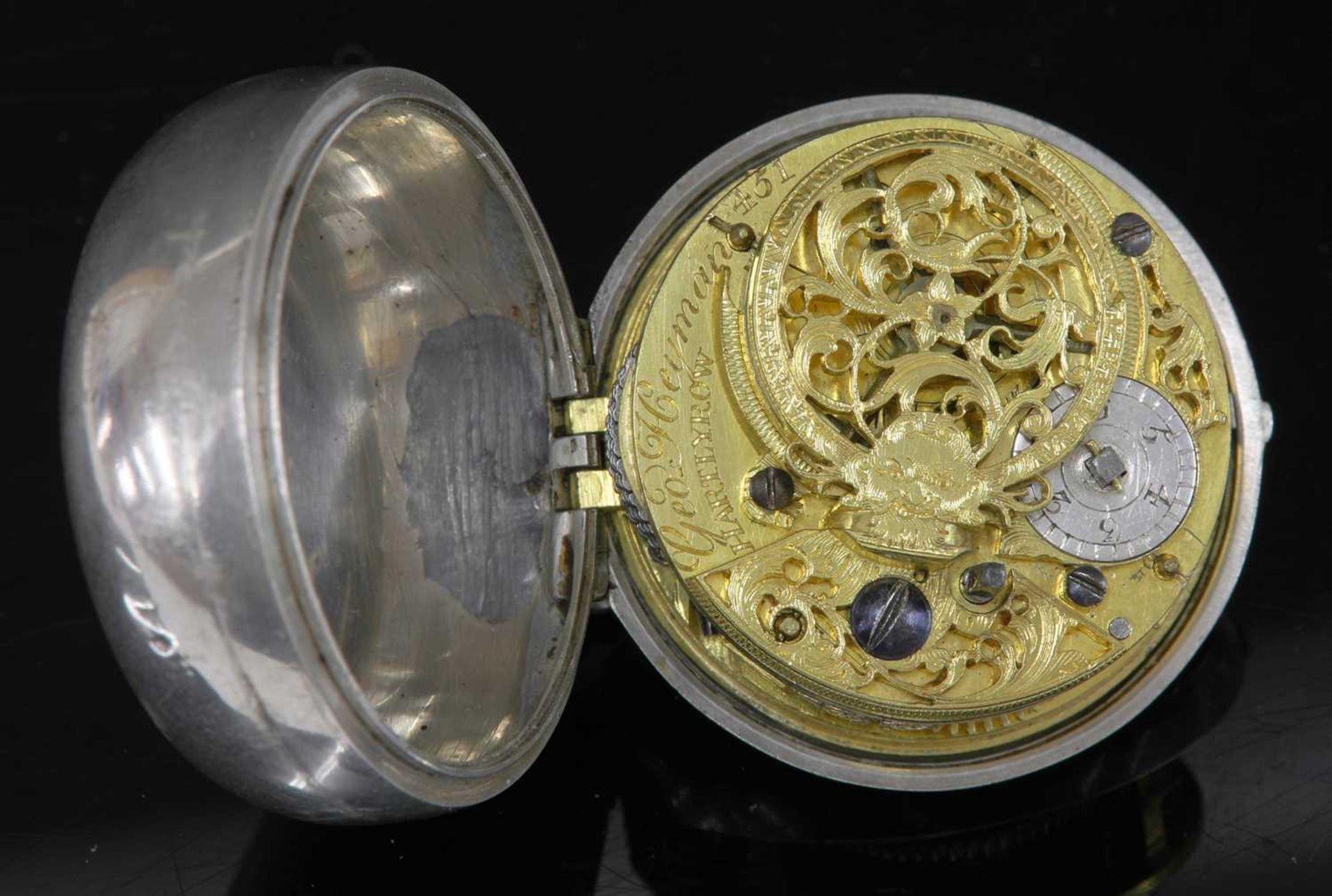 A silver pair cased open-faced pocket watch, - Image 3 of 5