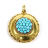 A Victorian gold turquoise bombé pendant,