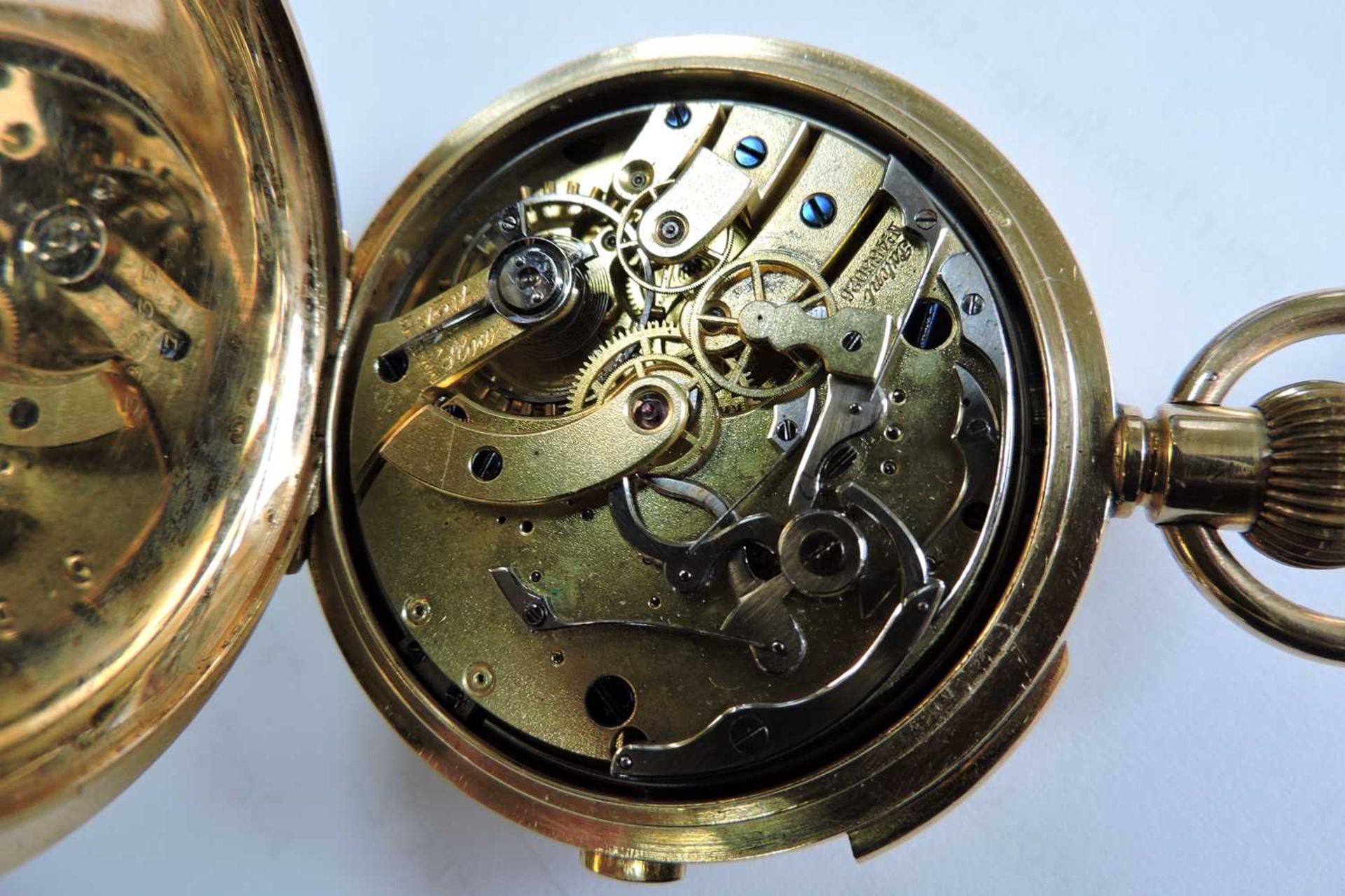 A Swiss 18ct gold quarter repeater side wind half hunter pocket watch, - Image 4 of 5