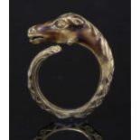 A Continental gold enamelled horse ring, c.1960,