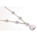 A gold amethyst and pearl necklace,