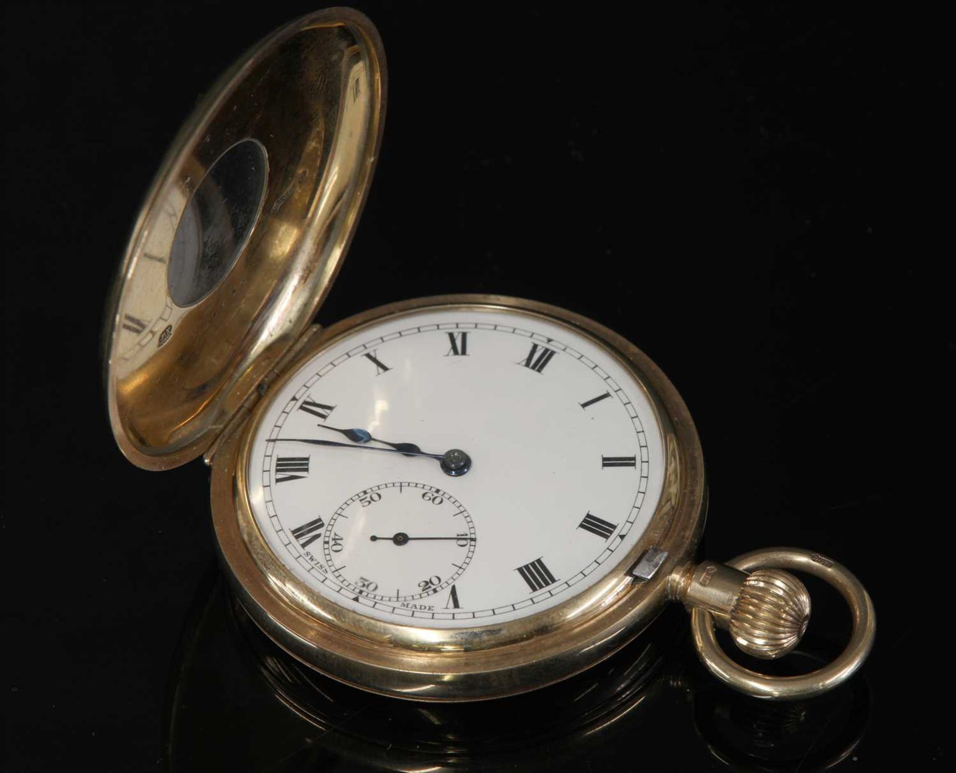 A 9ct gold Syren half hunter side wind pocket watch,