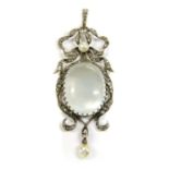 A Victorian moonstone, diamond and pearl pendant,