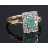 An Art Deco emerald and diamond rectangular cluster ring,
