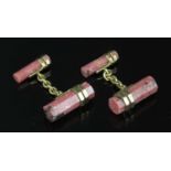 A pair of 18ct gold rhodonite chain-link cufflinks, c.1970,