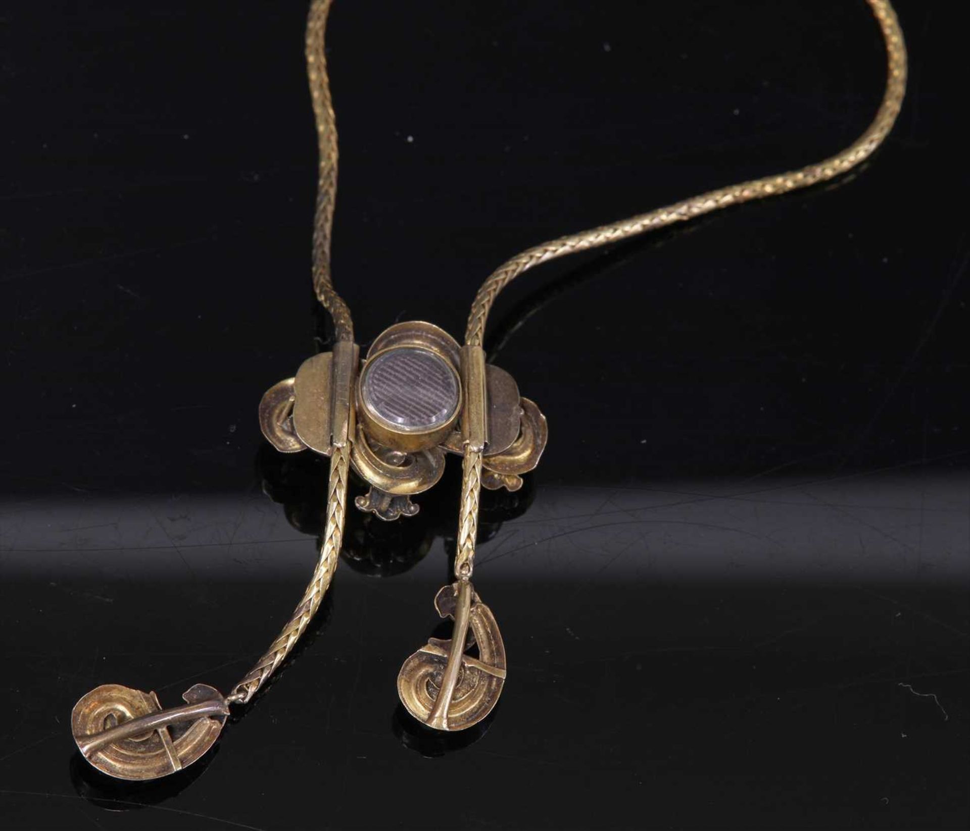 A Victorian gold turquoise forget-me-not lariat necklace, c.1840, - Bild 2 aus 2