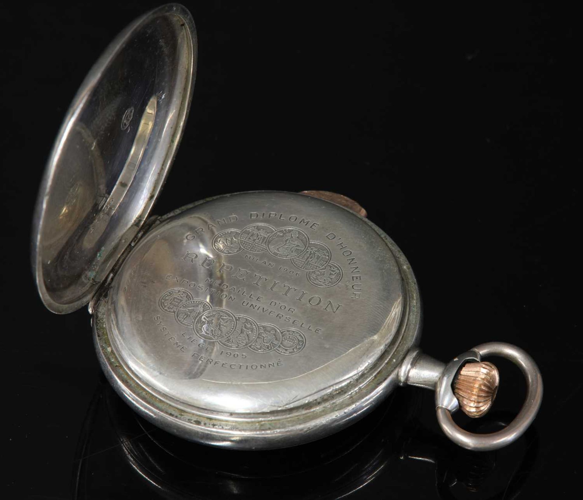 A Continental silver and rolled gold open-faced quarter repeater pocket watch, - Image 3 of 3