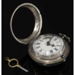 A silver pair cased open-faced pocket watch,