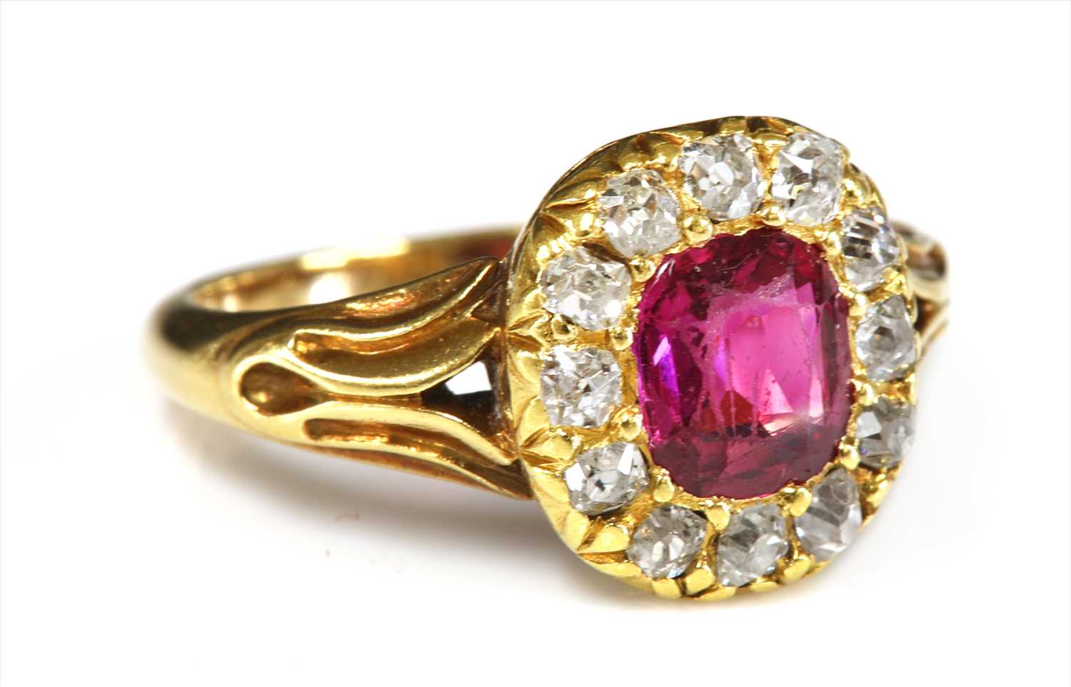 A late Victorian ruby and diamond cushion-shaped cluster ring, - Image 2 of 7