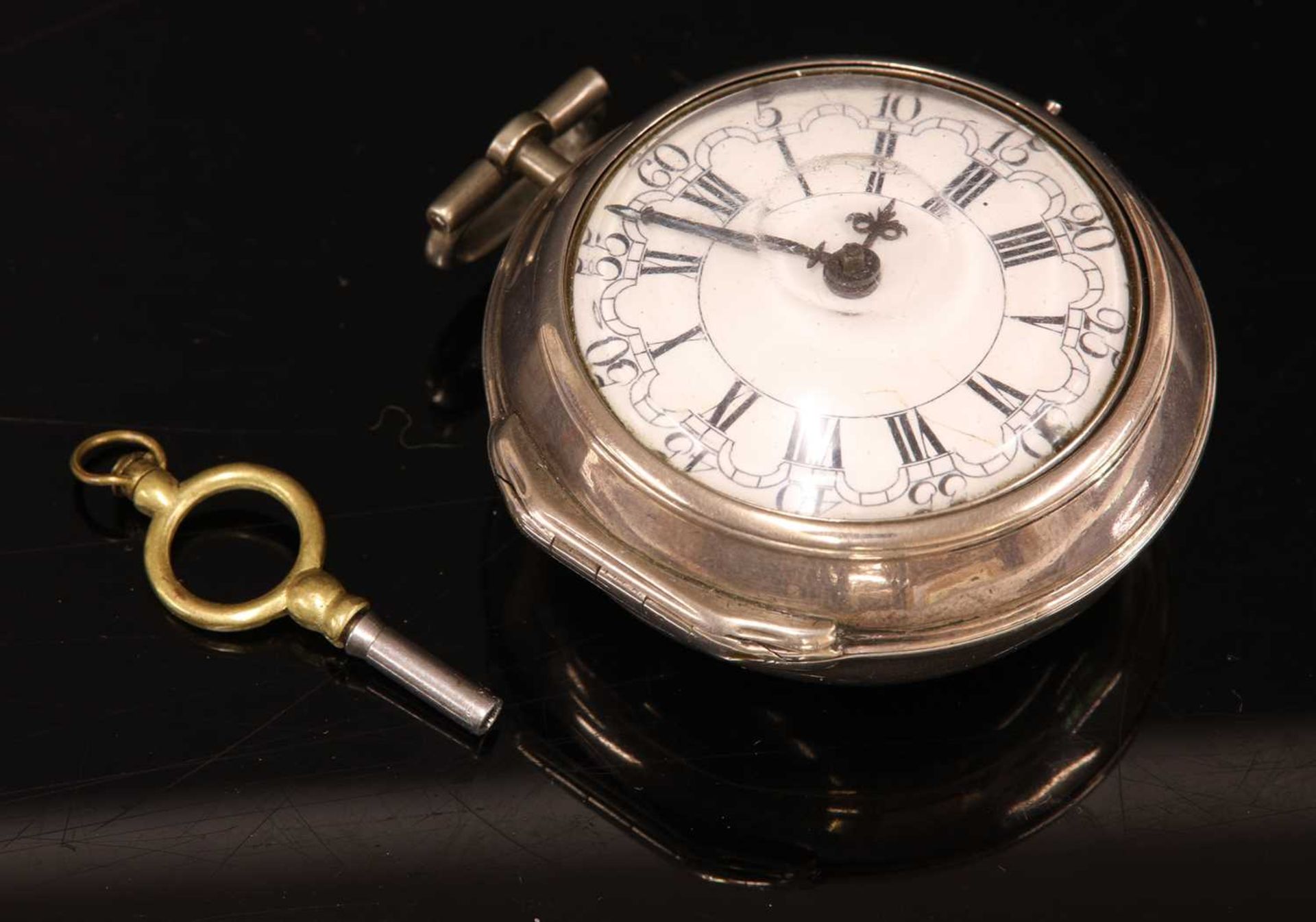 A silver pair cased open-faced pocket watch, - Image 4 of 5