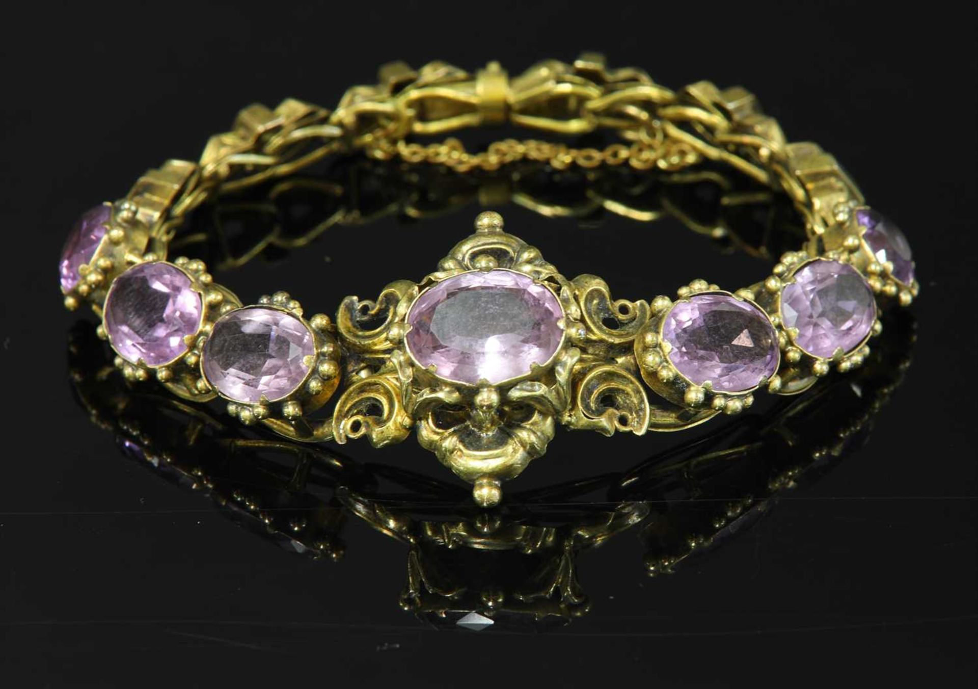 A Victorian gold amethyst bracelet, c.1850,