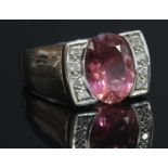 A white gold pink tourmaline and diamond ring,