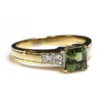 An 18ct gold single stone green tourmaline ring,