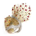 A two colour gold ruby and diamond spray brooch, c.1950,