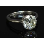 A platinum single stone diamond ring,