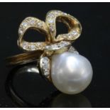 A gold South Sea cultured pearl and diamond ring,