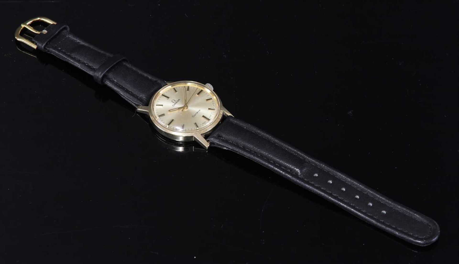 A 14ct gold Omega 'Genève' mechanical strap watch, c.1970,