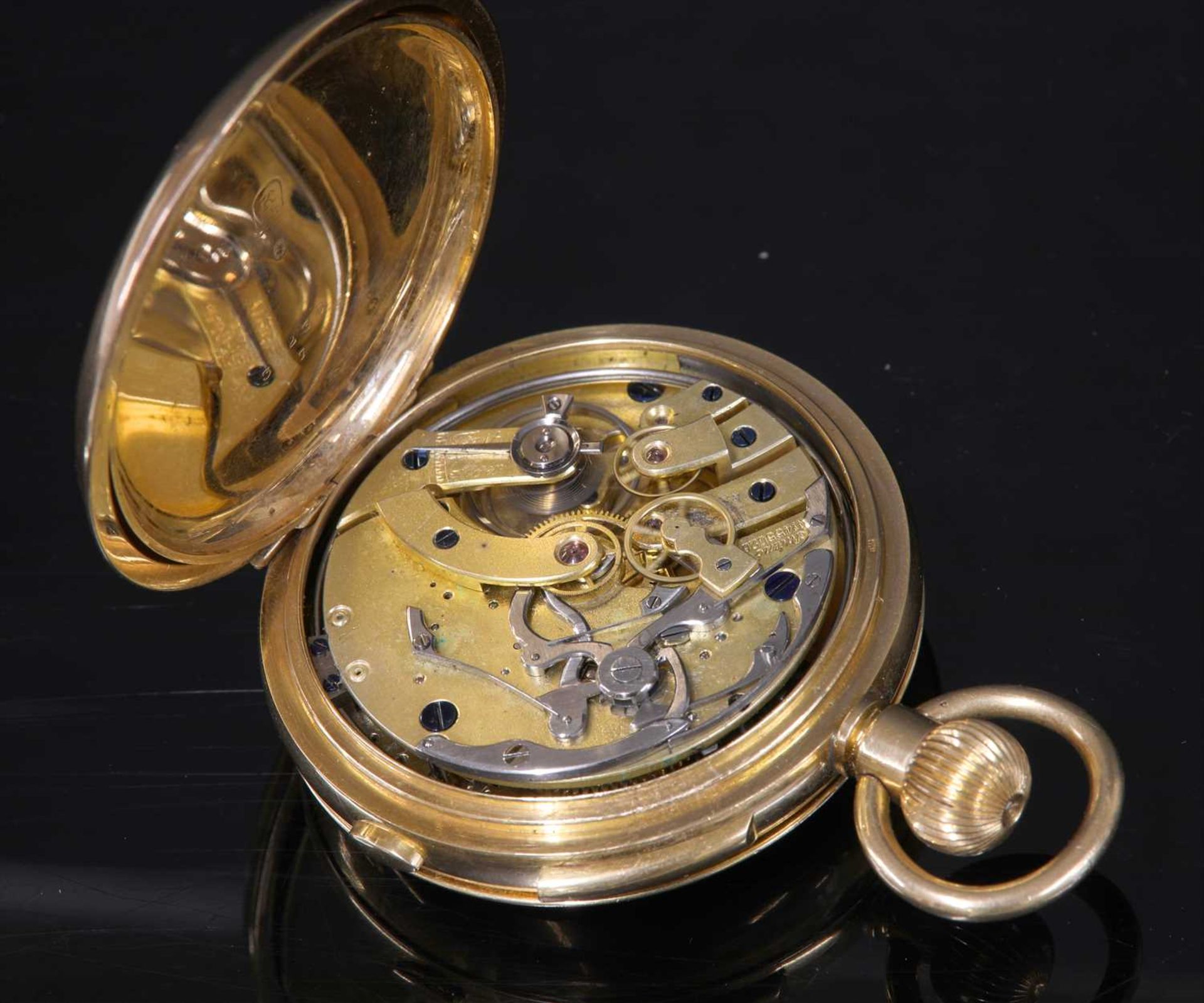 A Swiss 18ct gold quarter repeater side wind half hunter pocket watch, - Image 2 of 5