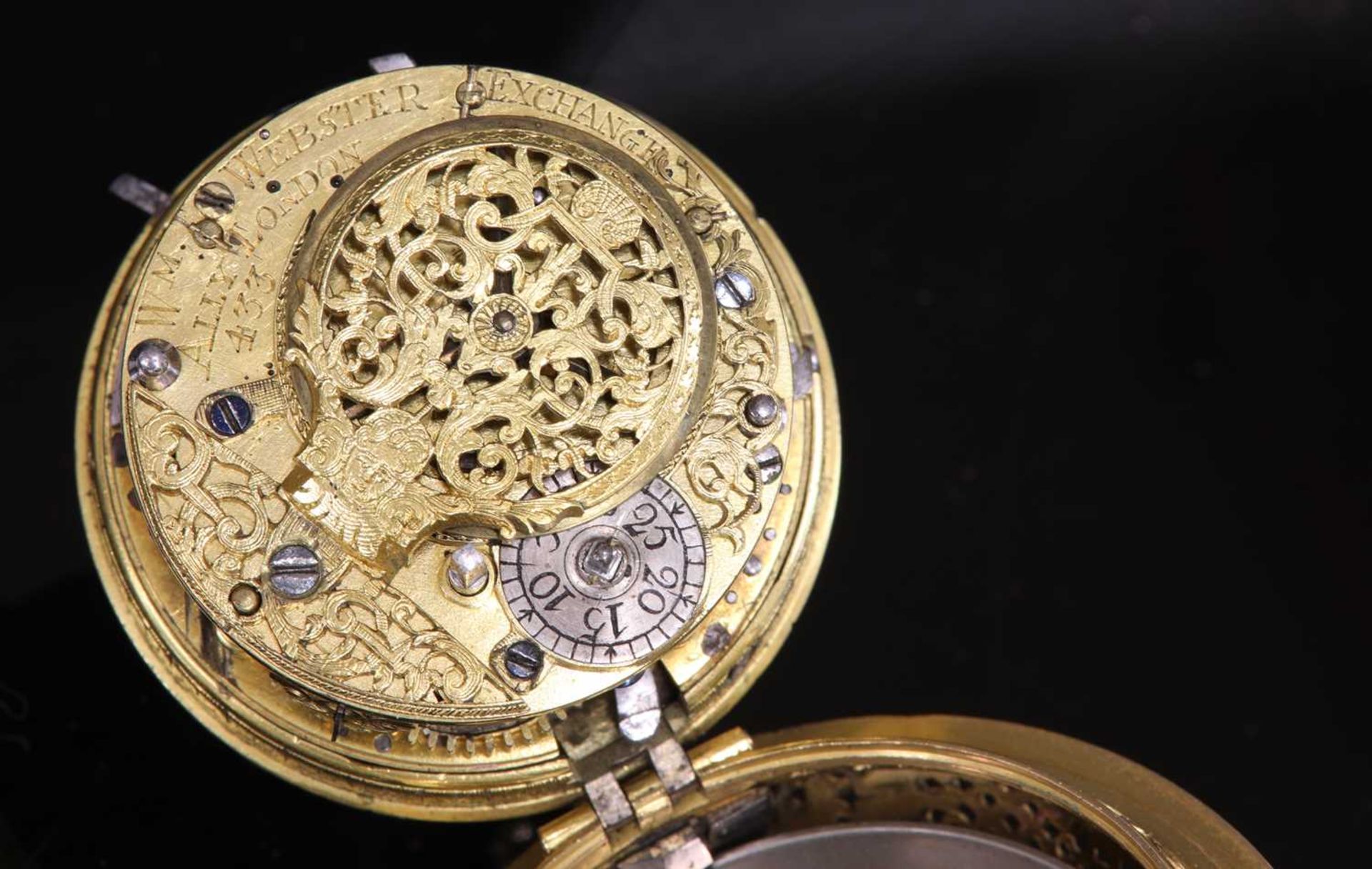 A 22ct gold fine William Webster quarter repeater verge watch, c.1715, - Image 5 of 8