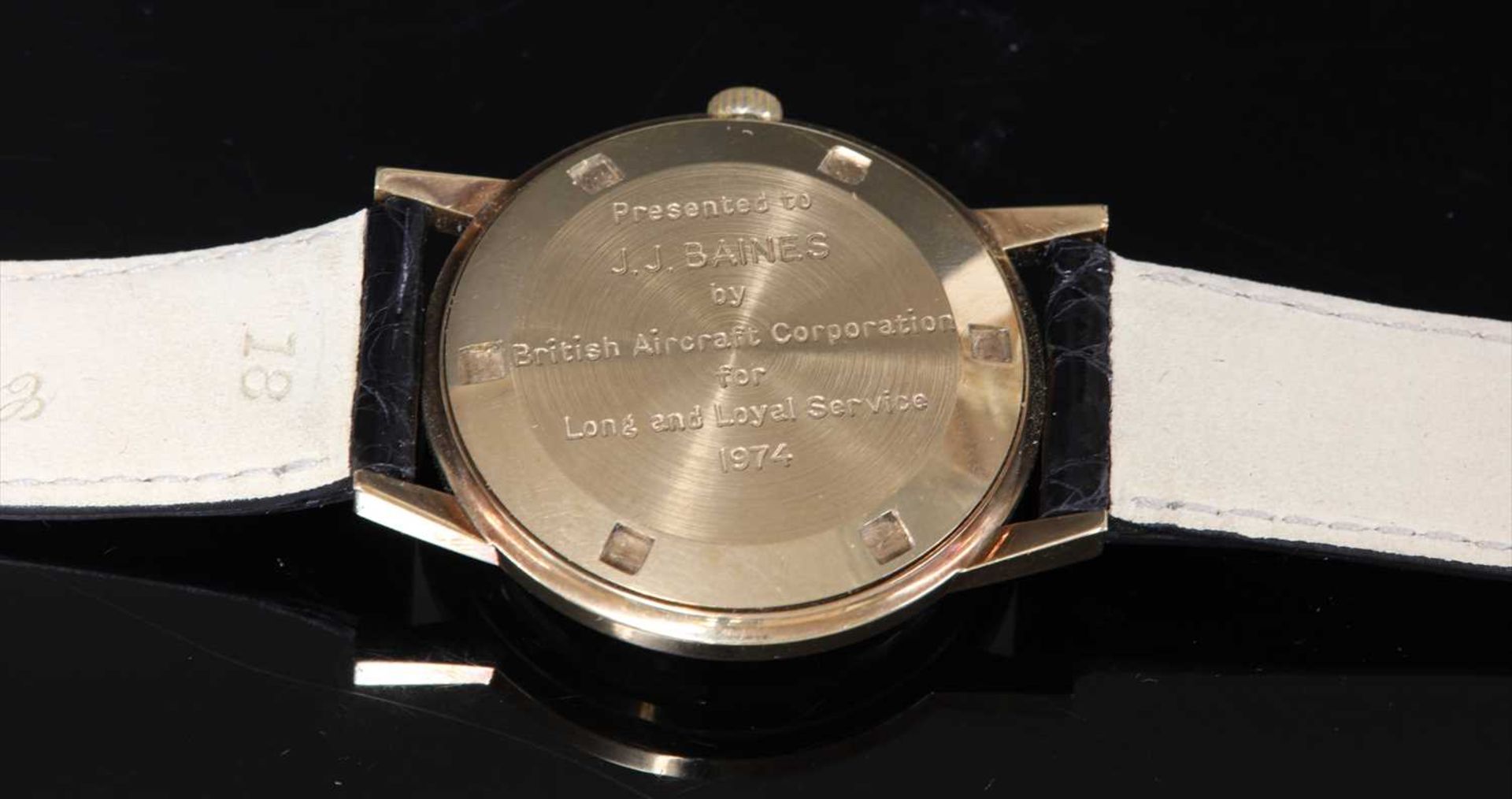 A gentlemen's 9ct gold Garrard mechanical strap watch, c.1970, - Image 3 of 3