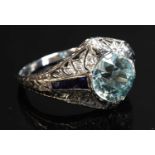 An Art Deco American single stone blue zircon ring, c.1930,