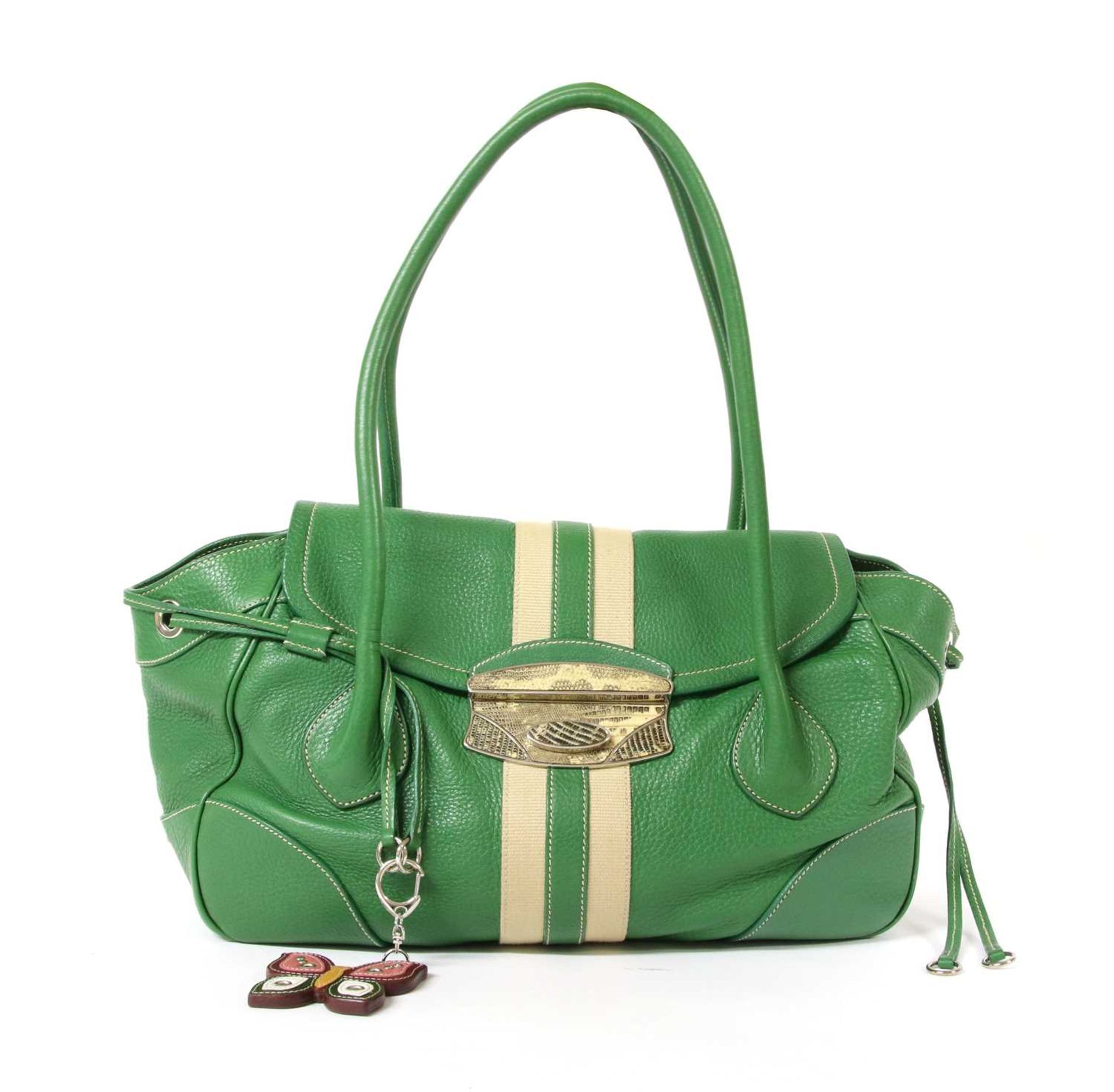 A Prada green leather shoulder bag,