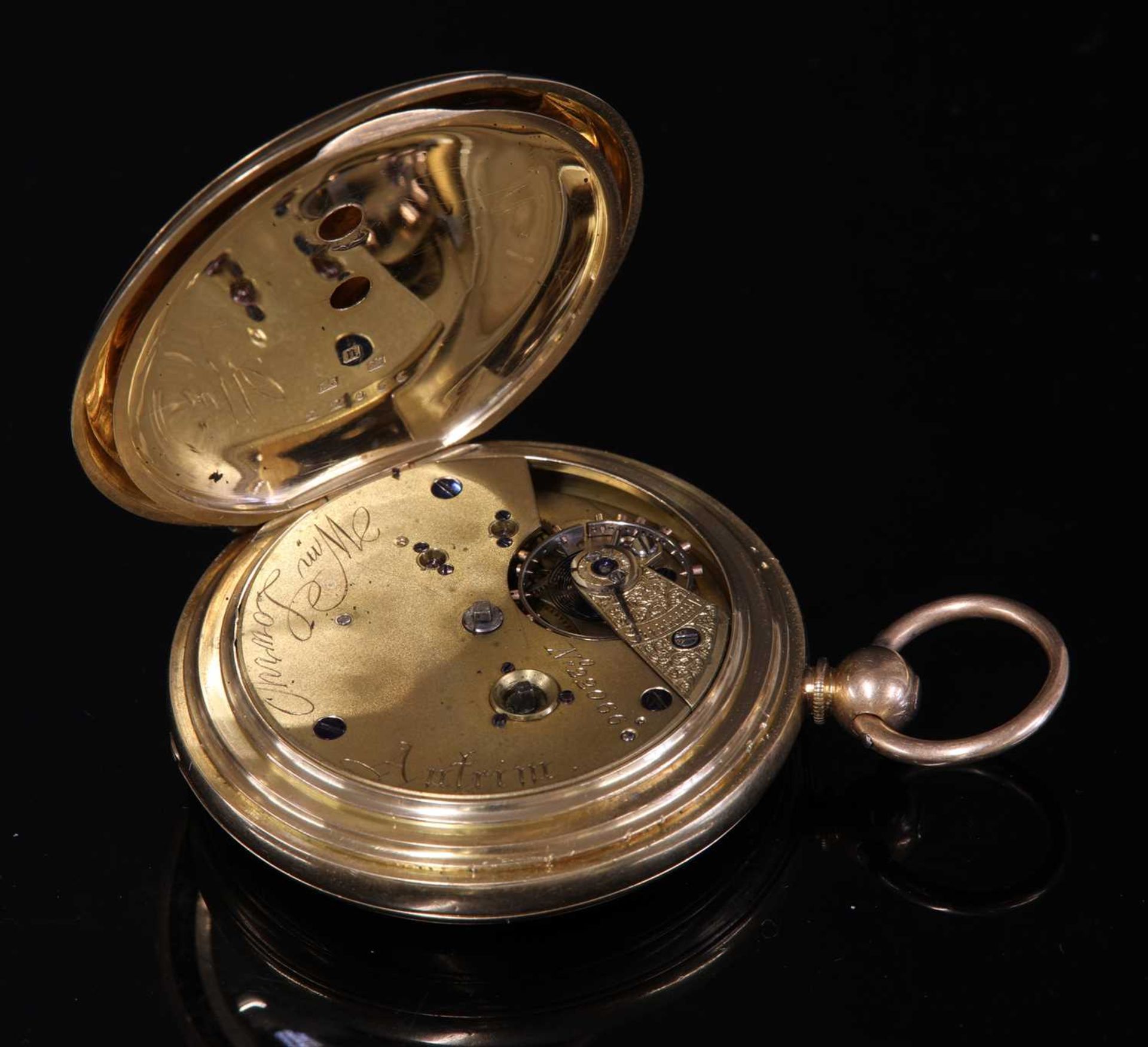 An 18ct gold key wound hunter pocket watch, - Image 3 of 3