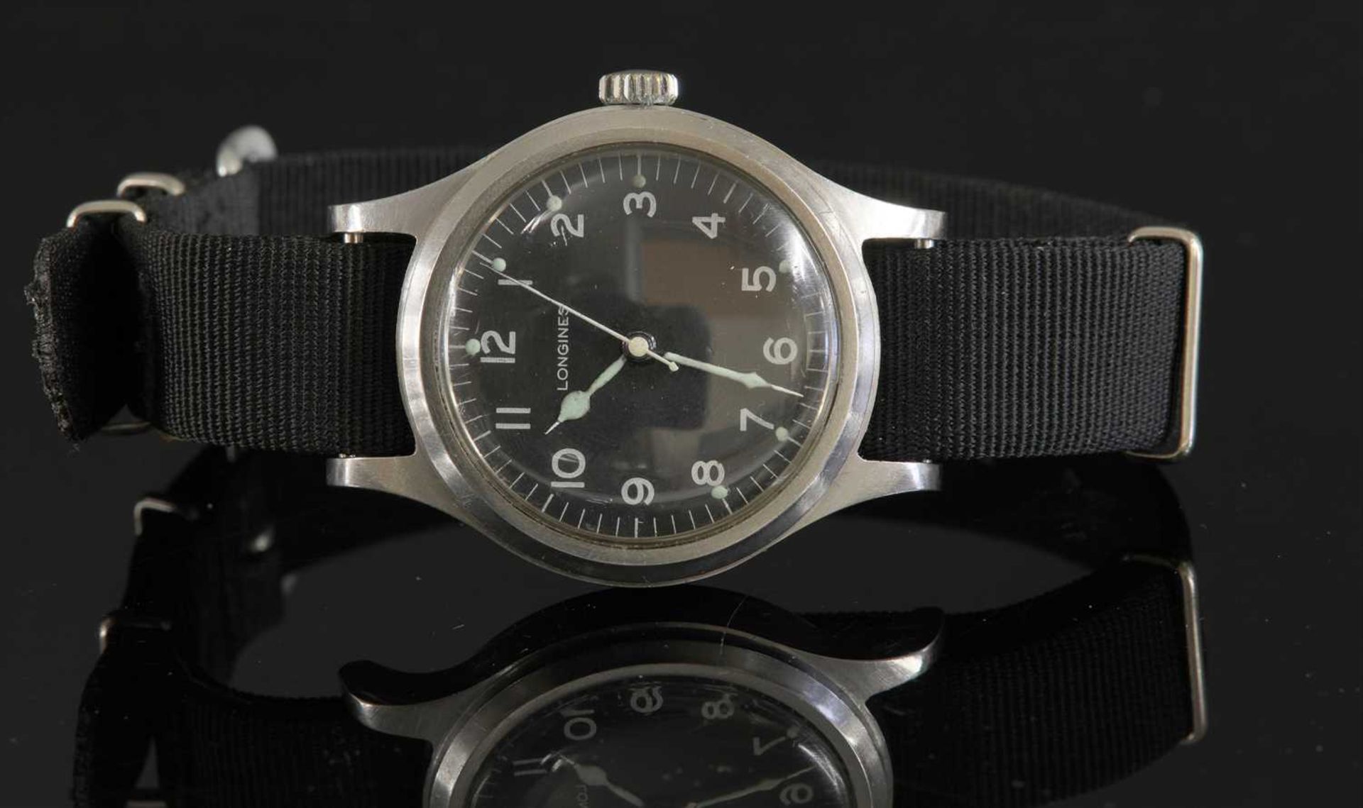 A gentlemen's military stainless steel Longines mechanical Royal Air Force Pilot's watch,