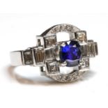 An 18ct white gold sapphire and diamond ring,