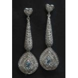 A pair of white gold aquamarine and diamond drop earrings,