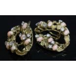 A pair of gold coral and diamond earrings, c.1970,