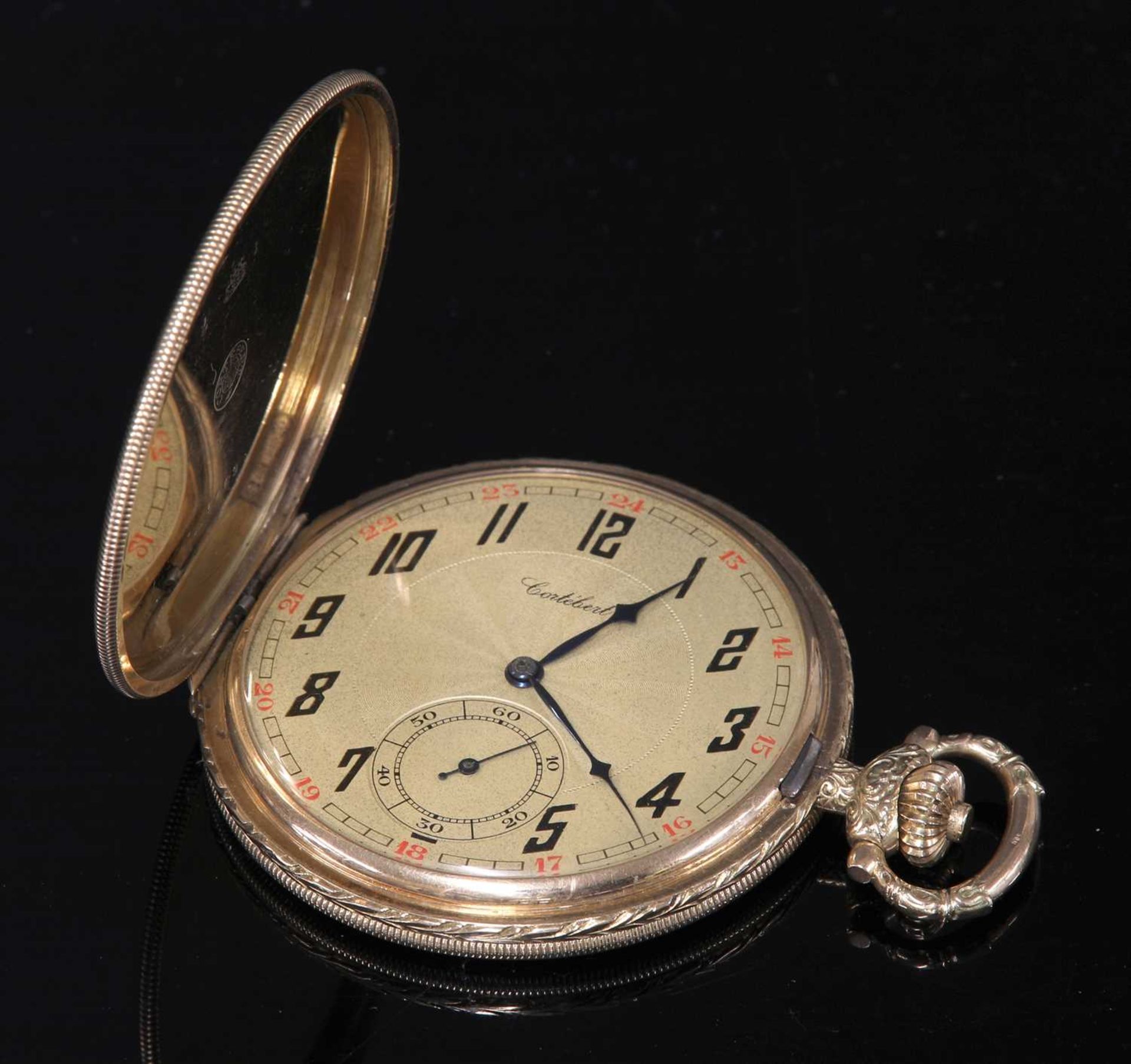 An Art Deco 14ct gold Cortebert hunter pocket watch,