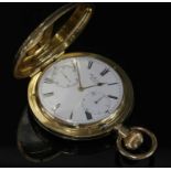 A cased 18ct gold top wind hunter pocket watch,
