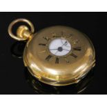 A Swiss 18ct gold quarter repeater side wind half hunter pocket watch,