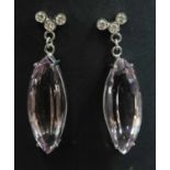 A pair of amethyst and diamond drop earrings,