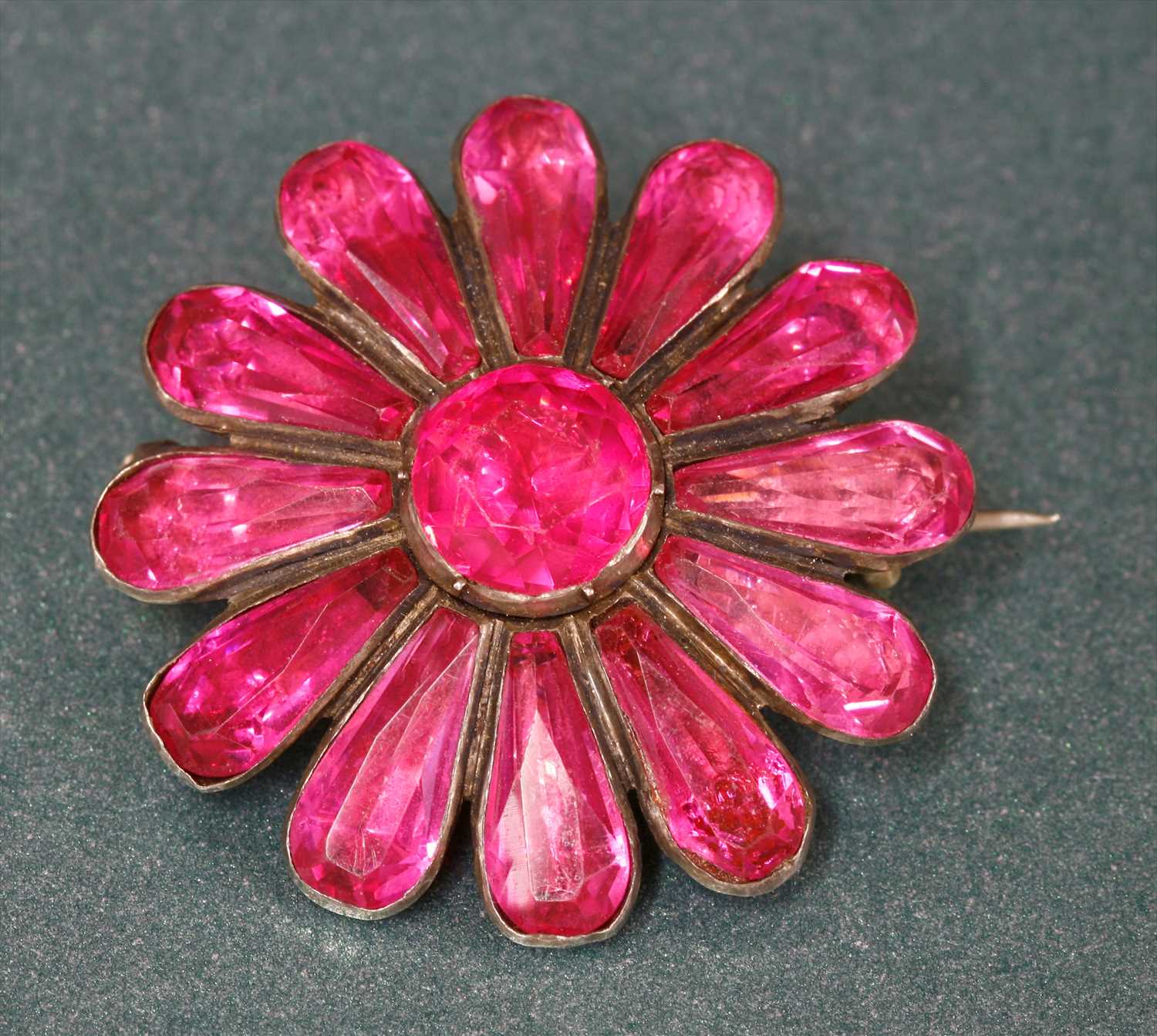 A Georgian silver, pink foil-backed paste flower head brooch, - Image 4 of 6