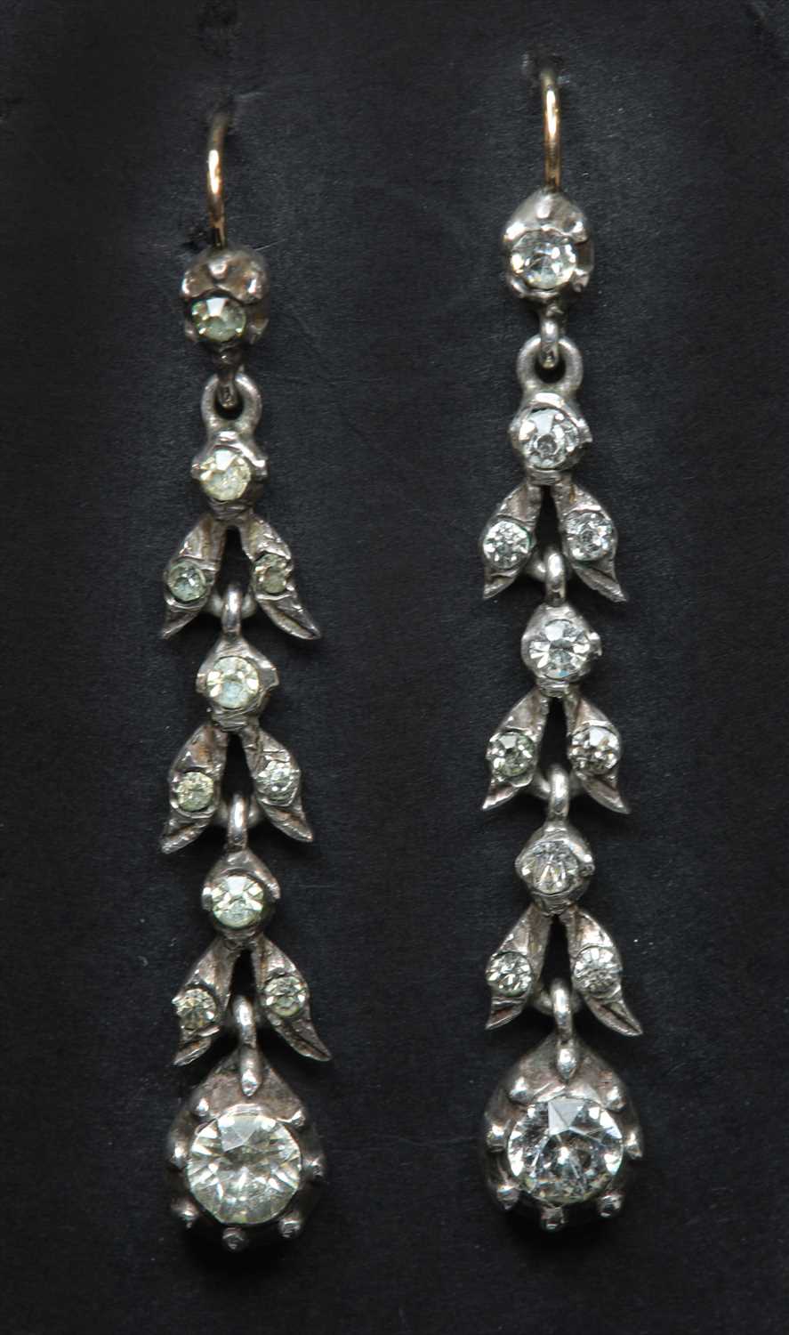 A pair of late Georgian silver and gold paste drop earrings,