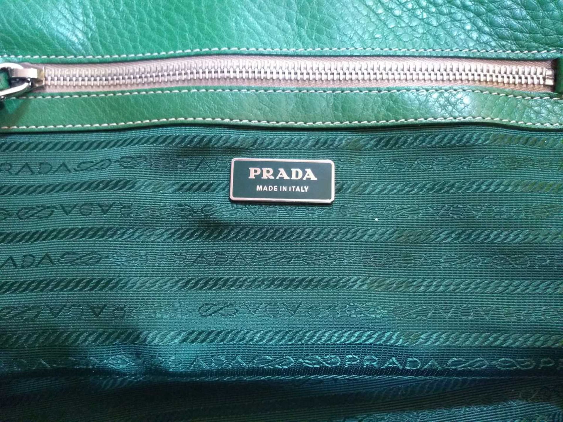 A Prada green leather shoulder bag, - Image 10 of 11