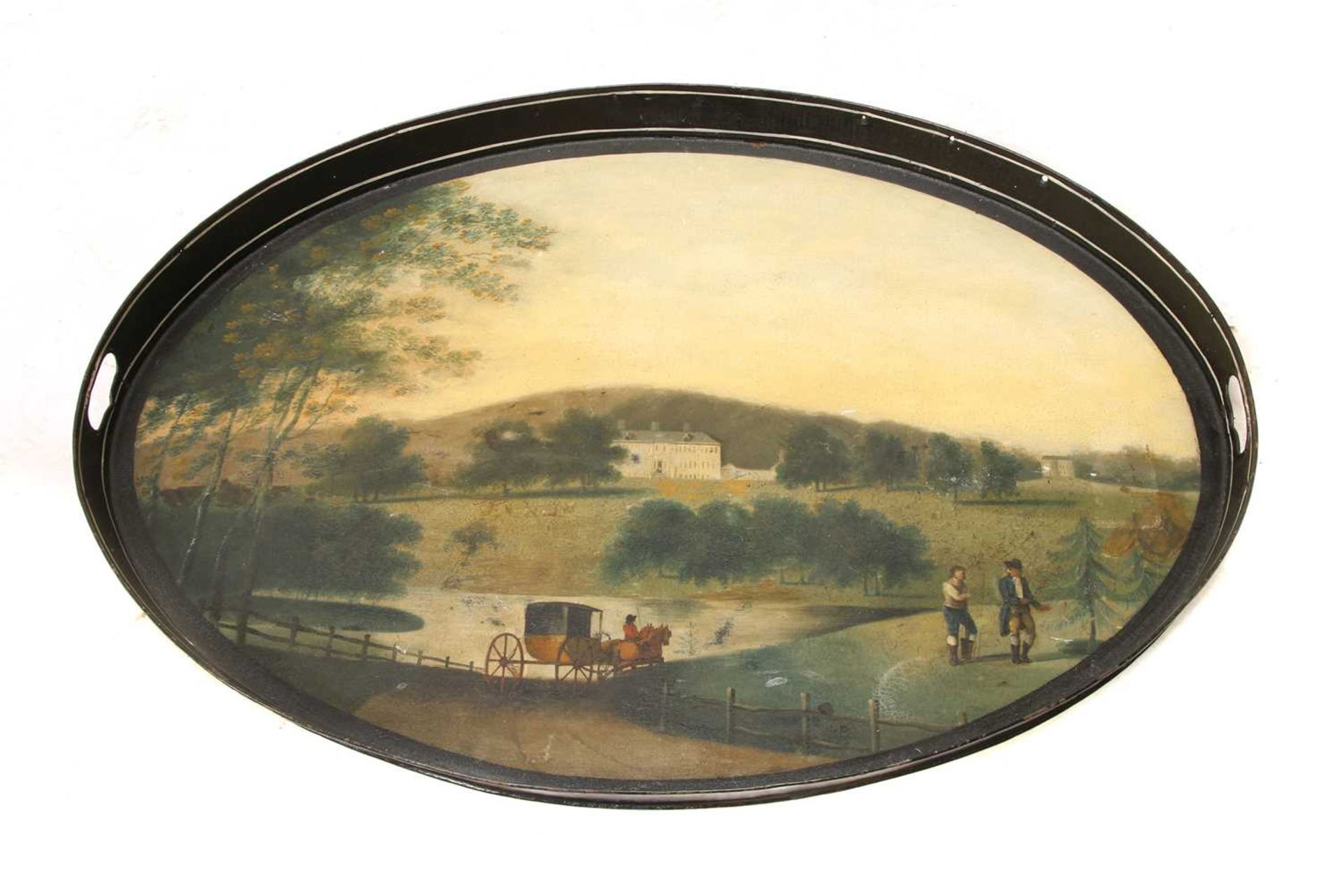 A Regency painted toleware galleried tray,