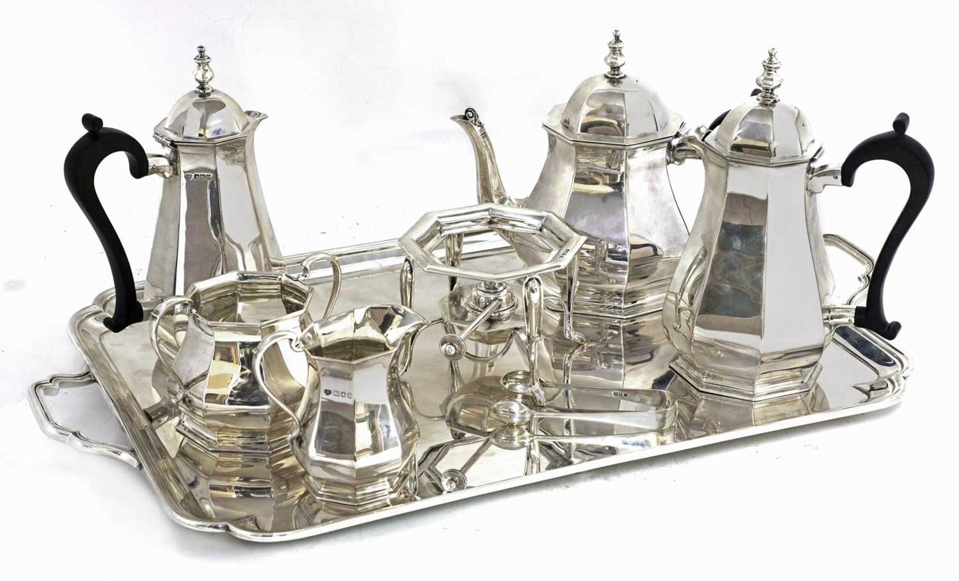 An extensive George V hallmarked silver tea and coffee set,