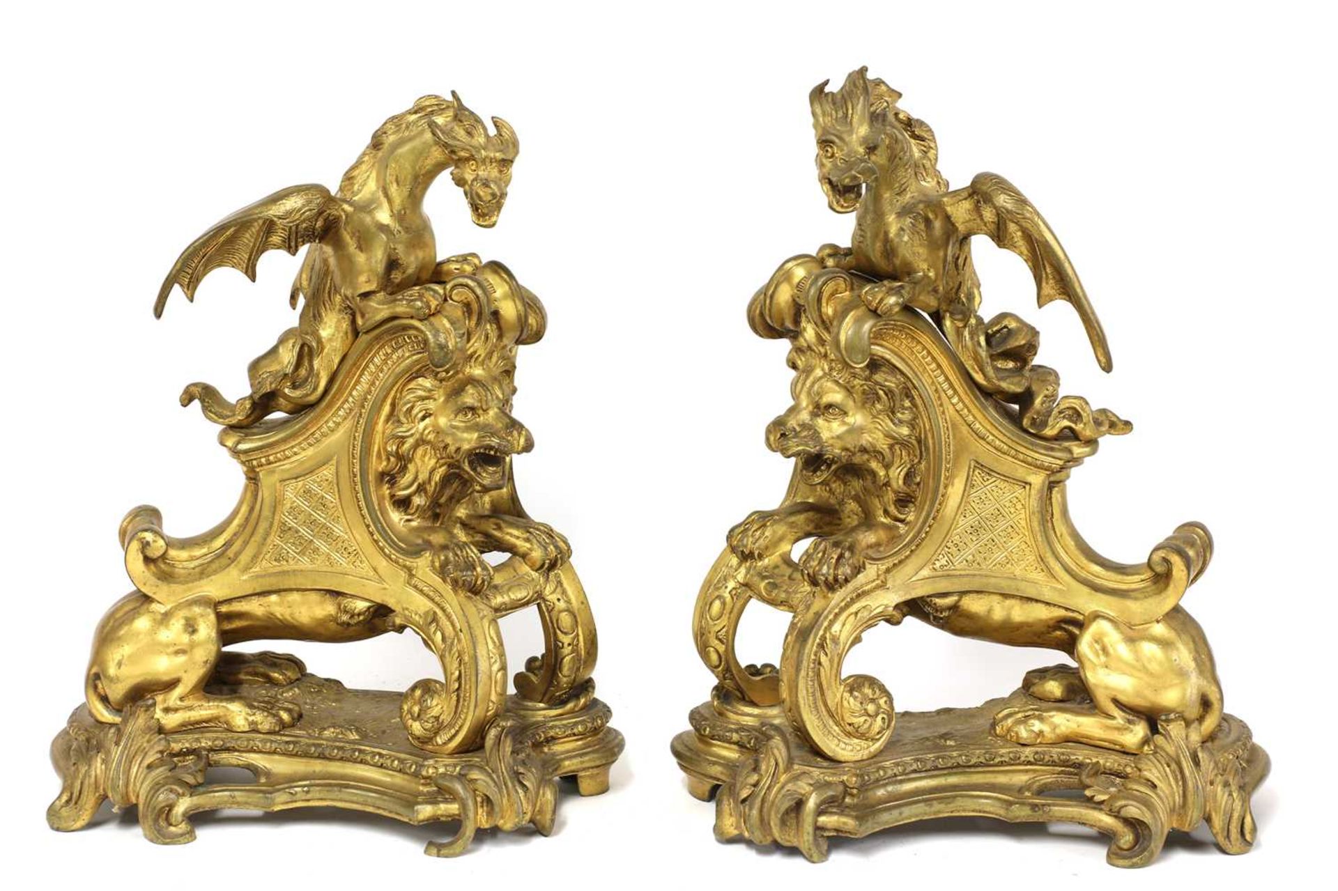 A pair of gilt metal figural andirons,