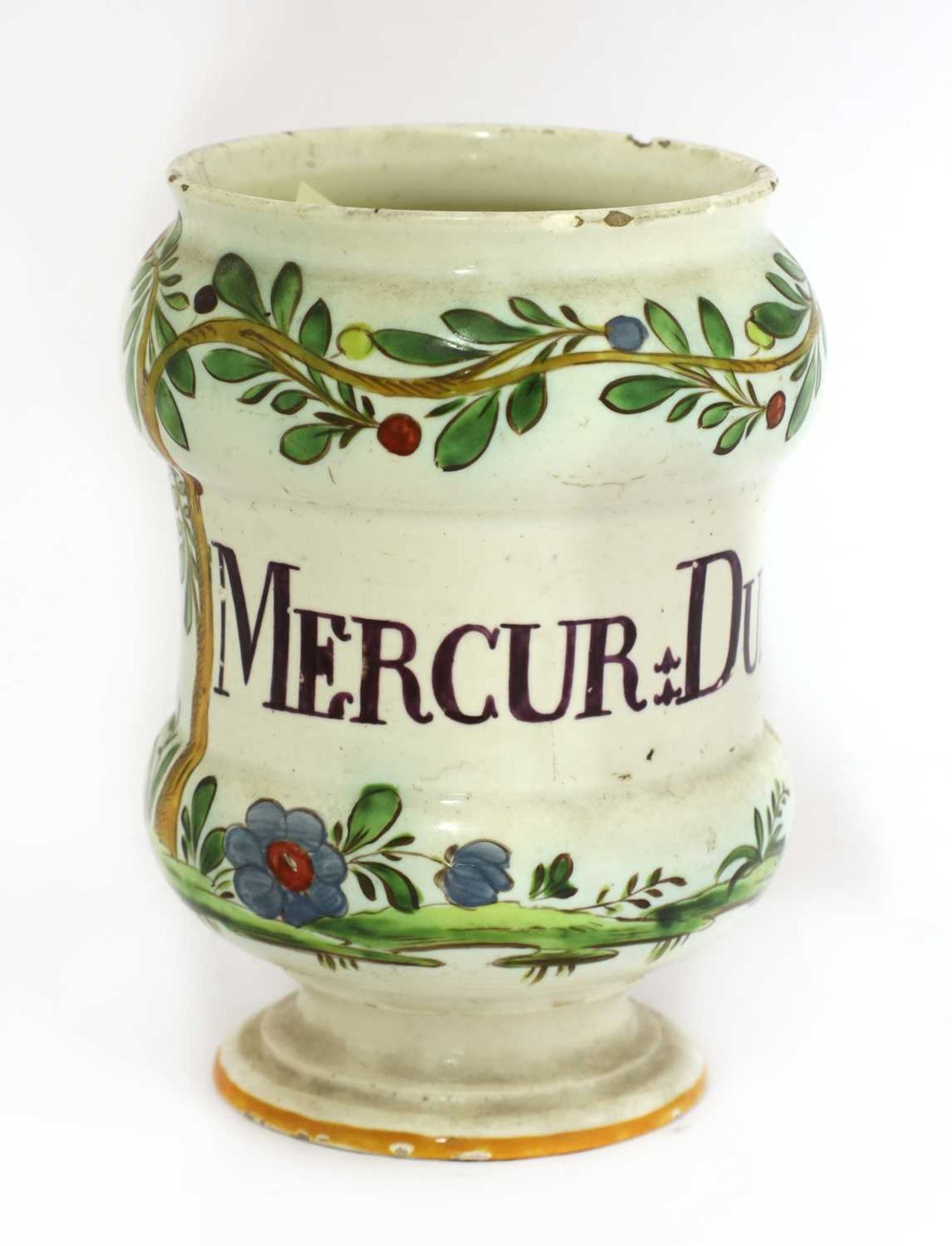 A majolica drug jar,