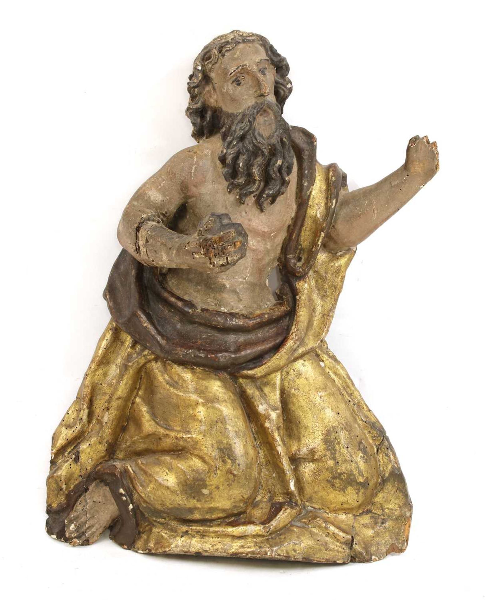A carved wood polychrome and gilt figure of St Jerome,